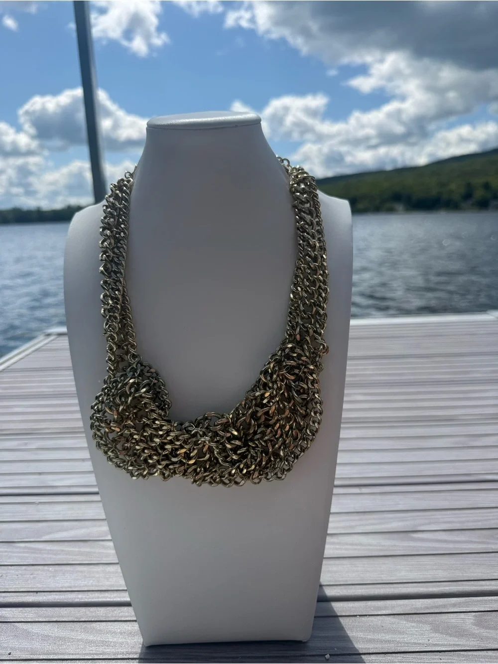 Vintage Chunky Multi-Strand Chain Statement Necklace Bib Draped Collar